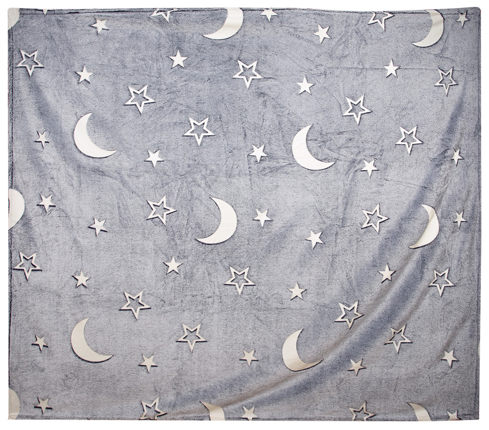 Moon and Stars Grey-Blue 50" x 60" Silky Soft Plush Celestial Throw Blanket New!